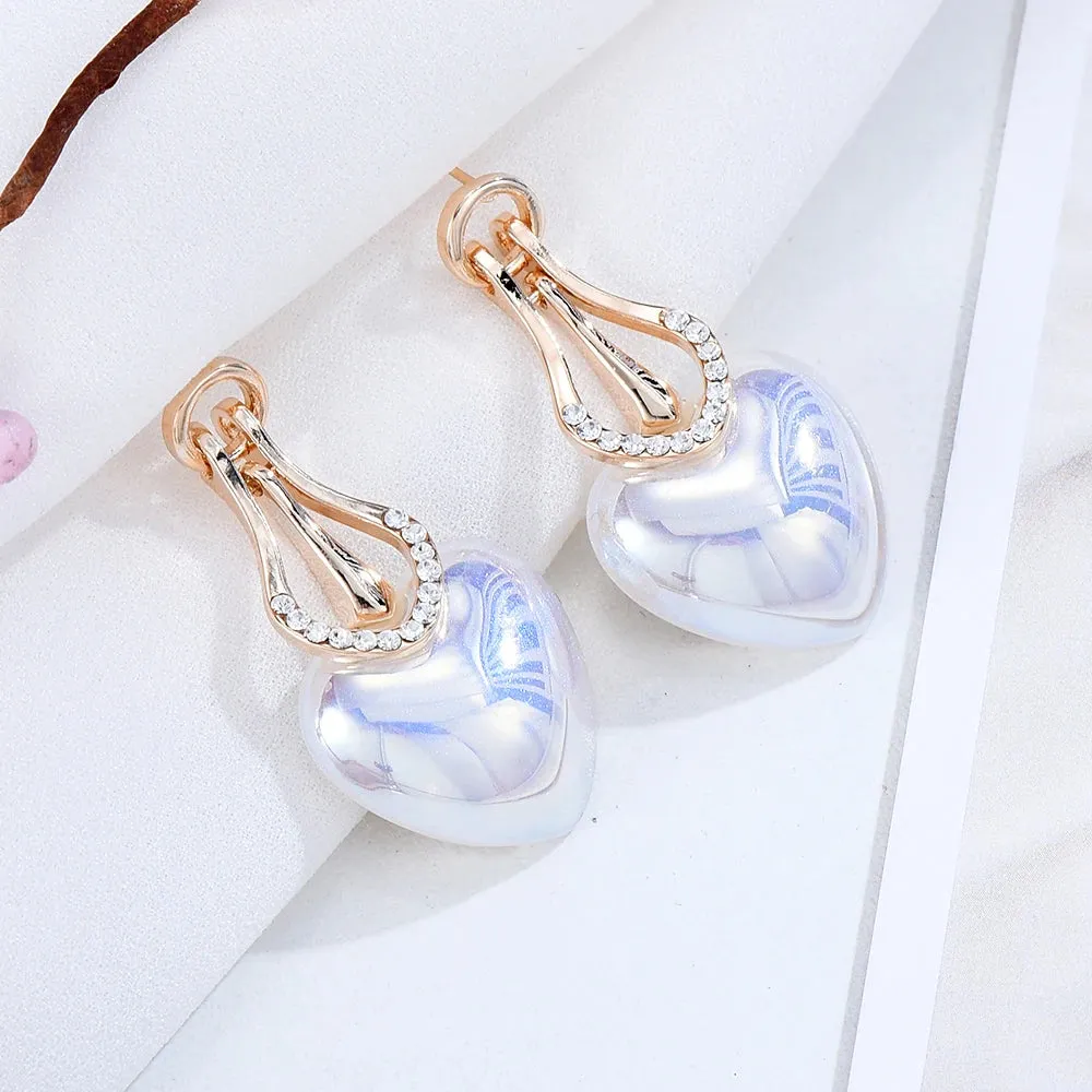 New Luxury Romantic Shiny CZ Heart Pearl Drop Earrings For Women