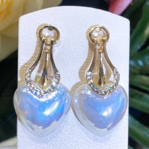 New Luxury Romantic Shiny CZ Heart Pearl Drop Earrings For Women