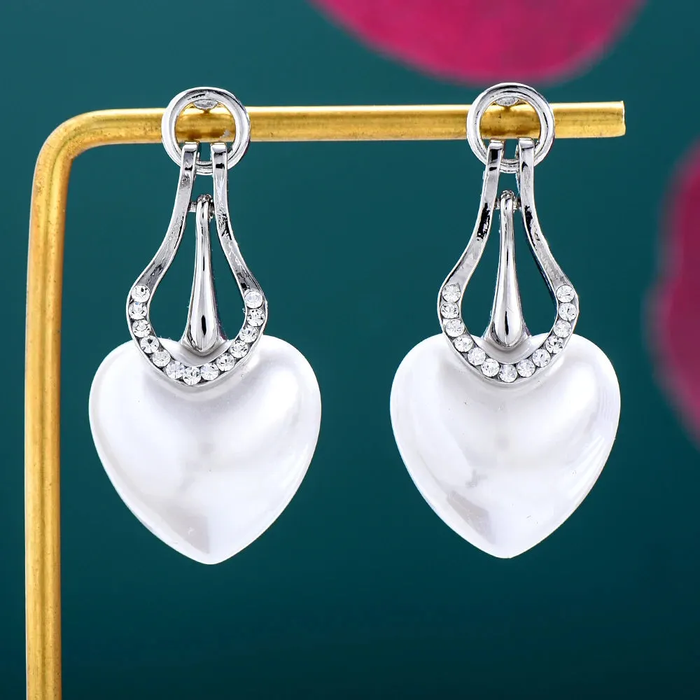 New Luxury Romantic Shiny CZ Heart Pearl Drop Earrings For Women