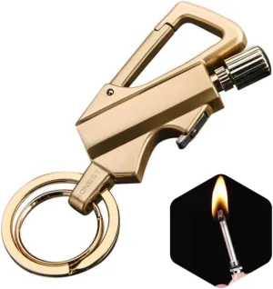 Permanent Match with Bottle Opener Metal Keychain Lighter, Reusable Waterproof Flint Matchstick Fire Starter for Camping Hunting, Great Gift Ideas Gold (Gold)