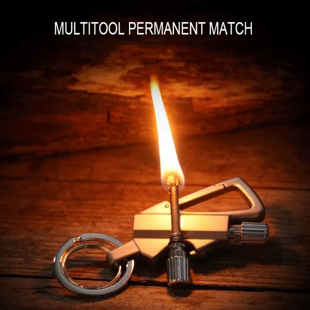 Permanent Match with Bottle Opener Metal Keychain Lighter, Reusable Waterproof Flint Matchstick Fire Starter for Camping Hunting, Great Gift Ideas Gold (Gold)