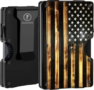 Personalized Gifts for Son Husband Dad, Minimalist Metal Wallet with Money Clip, Aluminum Card Holder for Men, Birthday Anniversary Valentines Christmas Father Day, Custom Engraved Flag Logo Name