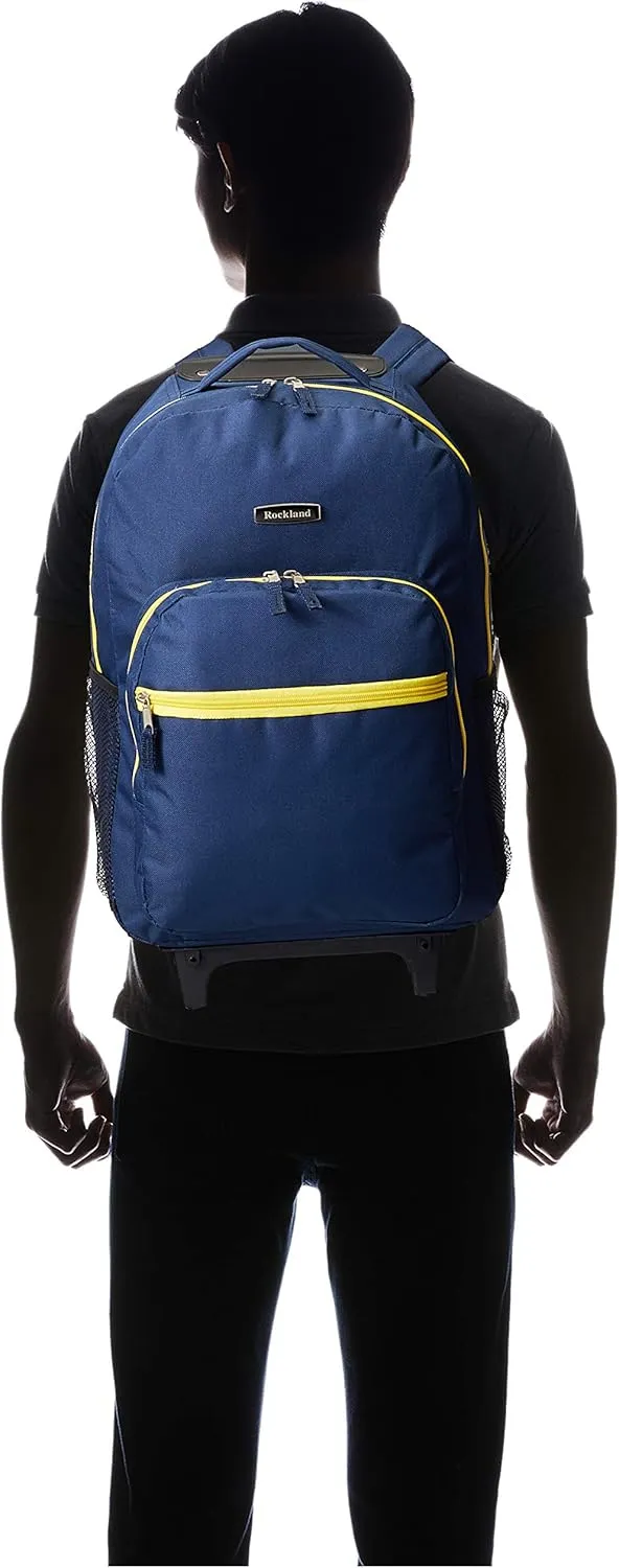 Rockland Double Handle Rolling Backpack, Navy, 17-Inch