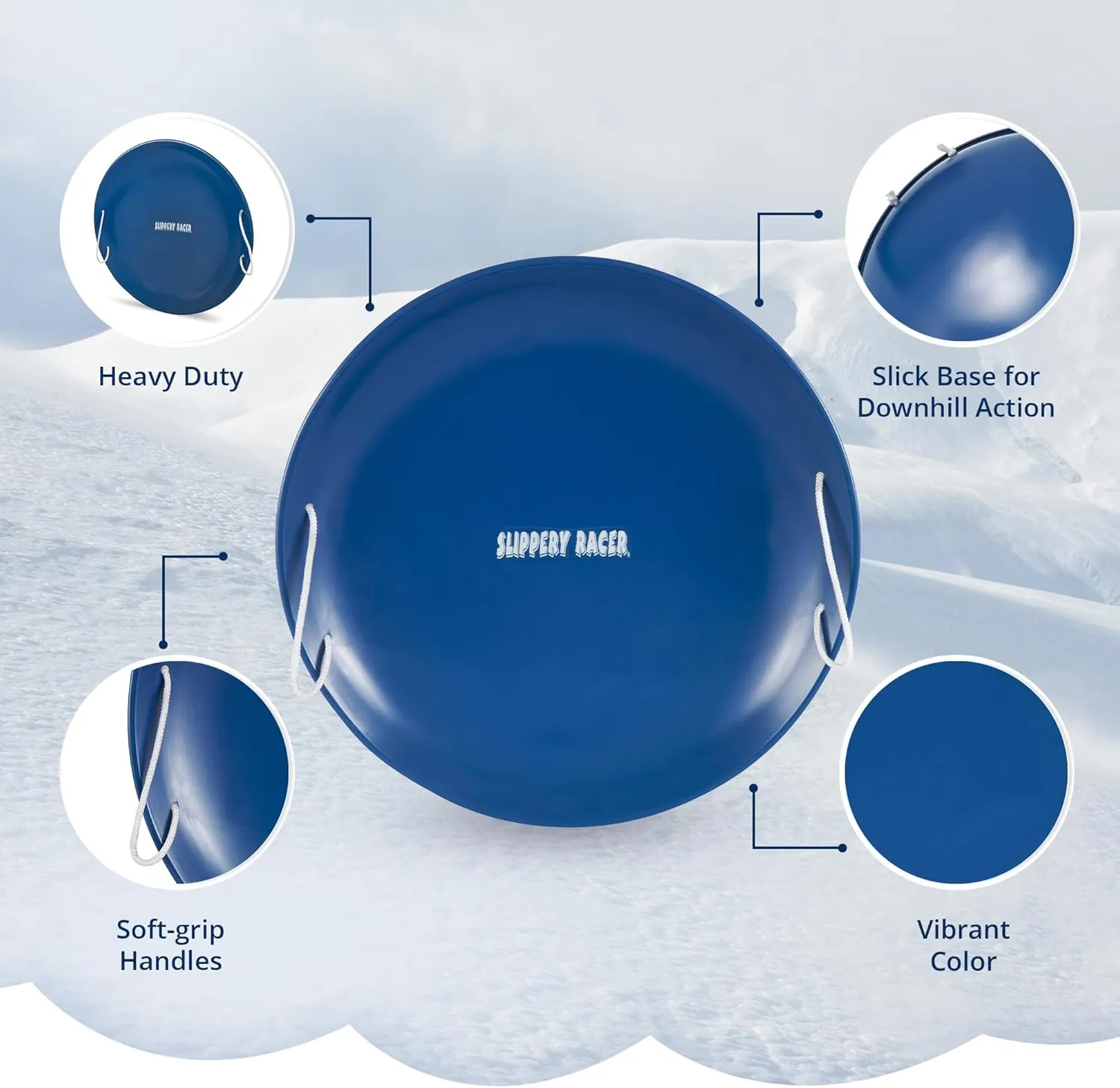 Slippery Racer ProDisc 26 Inch Heavy Duty Aluminum Iron Alloy Metal Kids Winter Saucer Snow Sled with Dual Riveted Soft Grip Rope Handles