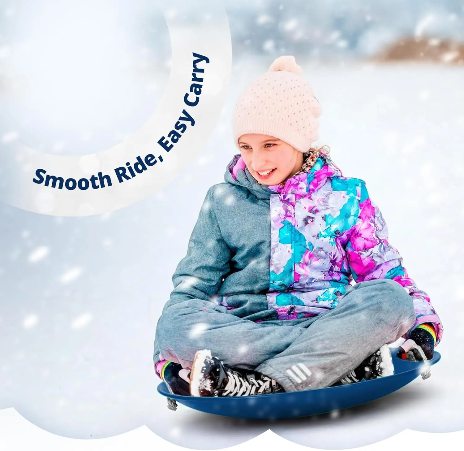 Slippery Racer ProDisc 26 Inch Heavy Duty Aluminum Iron Alloy Metal Kids Winter Saucer Snow Sled with Dual Riveted Soft Grip Rope Handles