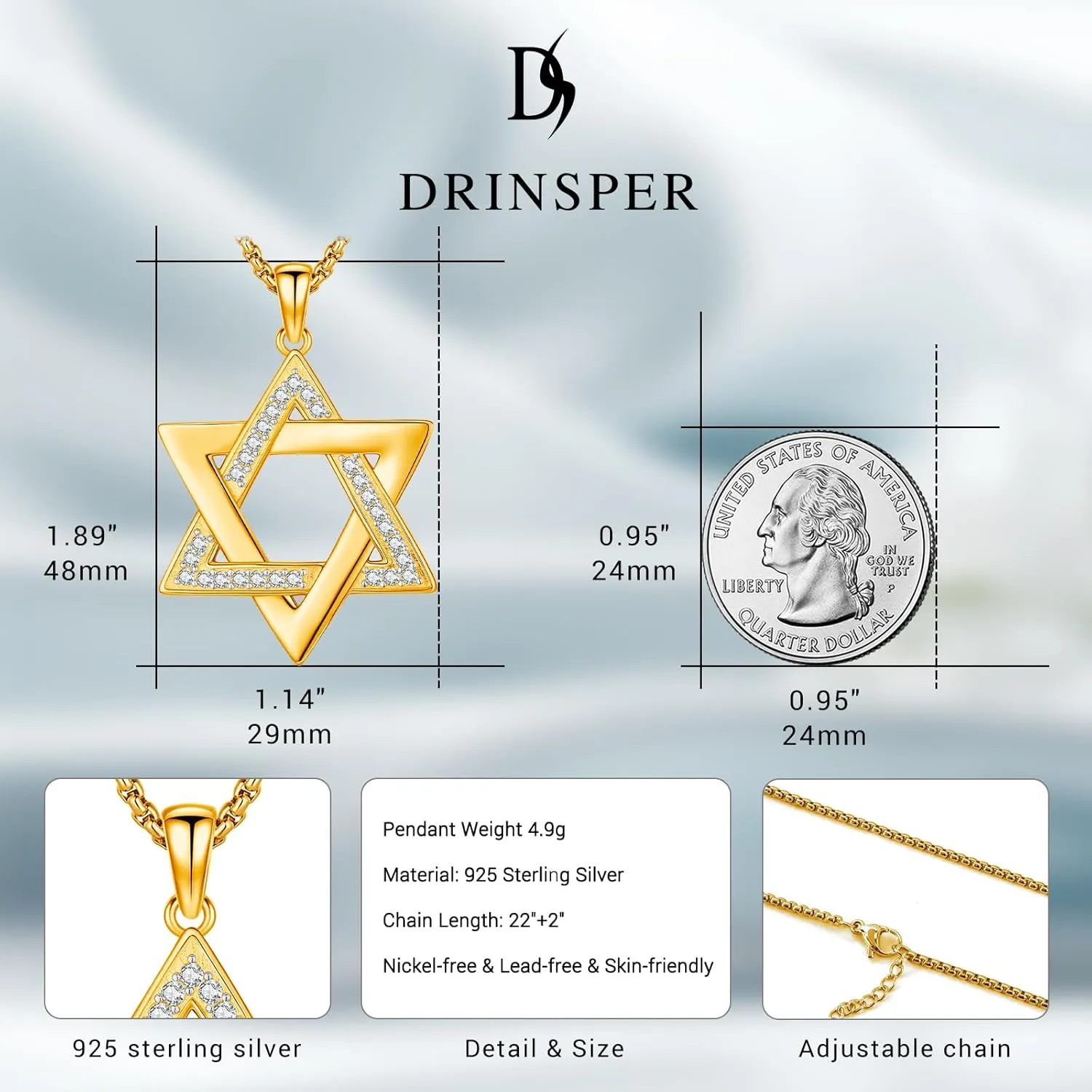 Star of David Necklace for Women Men 925 Sterling Silver Celtic Jewish Star Necklace Pendant Religious Amulet Jewelry Gifts