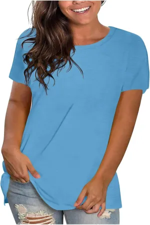Summer Tops for Women 2025 Trendy Short Sleeve Tshirts Casual Loose Crew Neck T Shirts Plus Size Workout Tunic Blouse