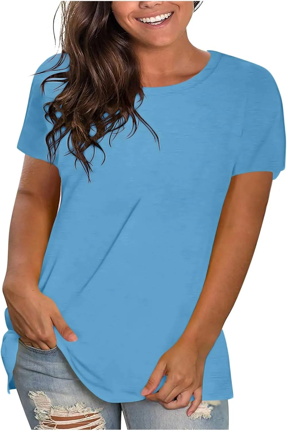 Summer Tops for Women 2025 Trendy Short Sleeve Tshirts Casual Loose Crew Neck T Shirts Plus Size Workout Tunic Blouse