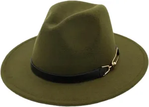 Unisex Fedora Hats with Metal Buckle Flat Brim Panama Jazz Hat Vintage Church Dresses Hat