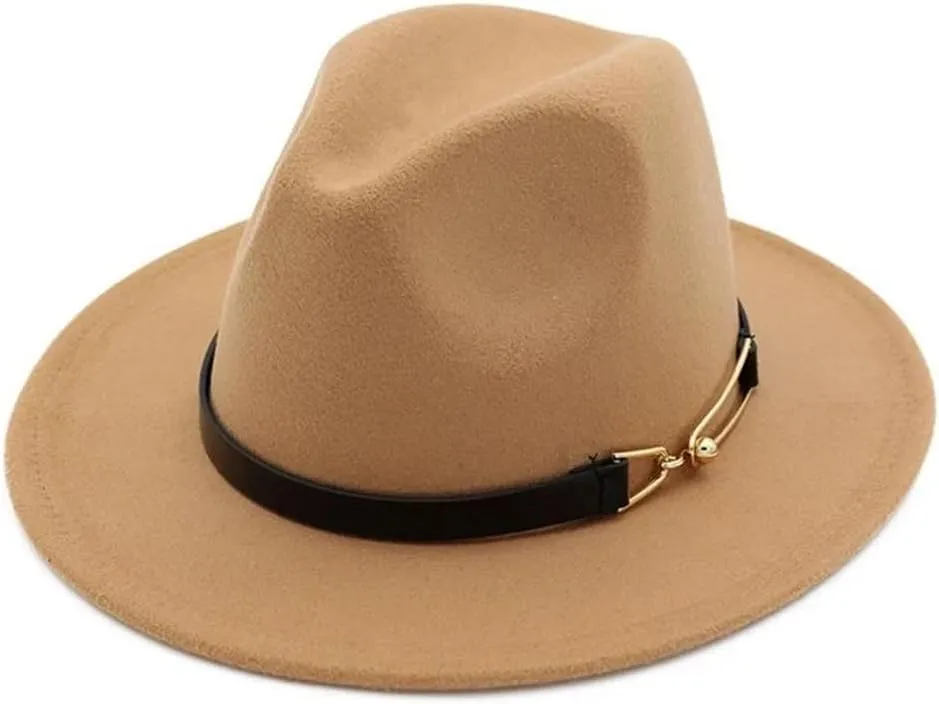 Unisex Fedora Hats with Metal Buckle Flat Brim Panama Jazz Hat Vintage Church Dresses Hat
