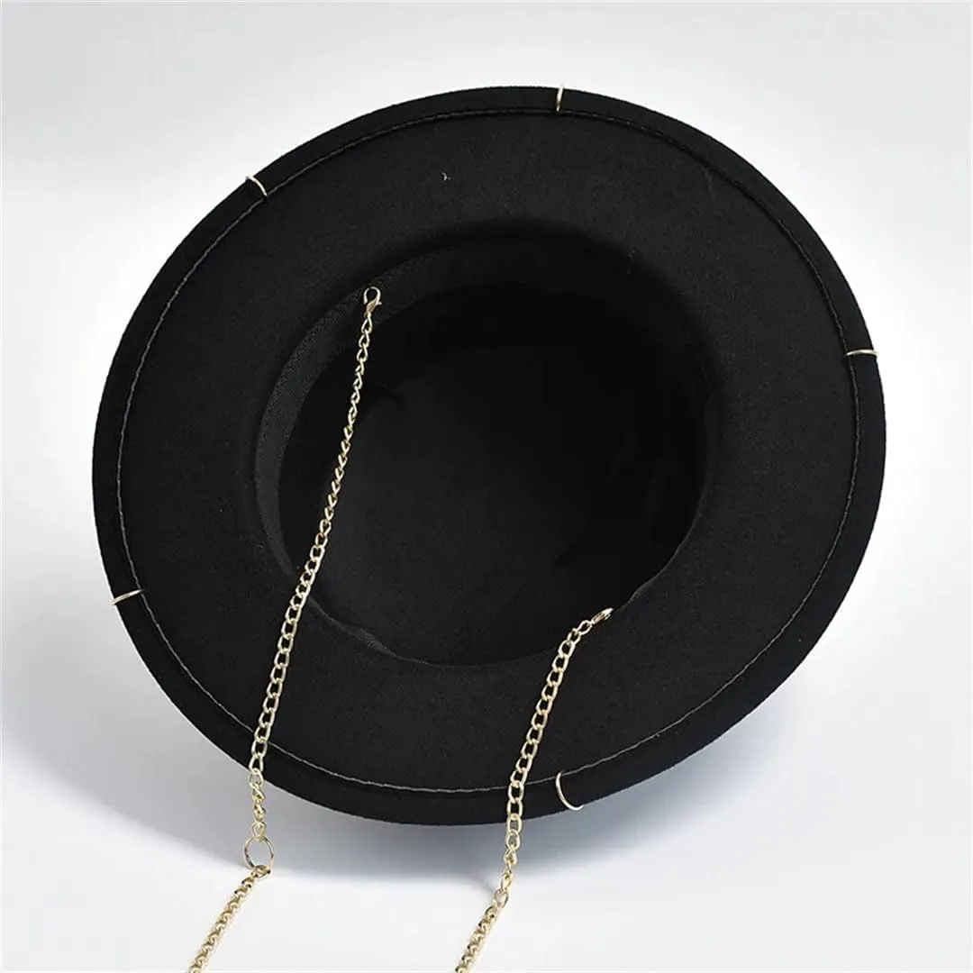 Wjnvfioo Fashion Fedora Hat For Women Men Metal Chain Decor Jazz Hat Party Church Caps