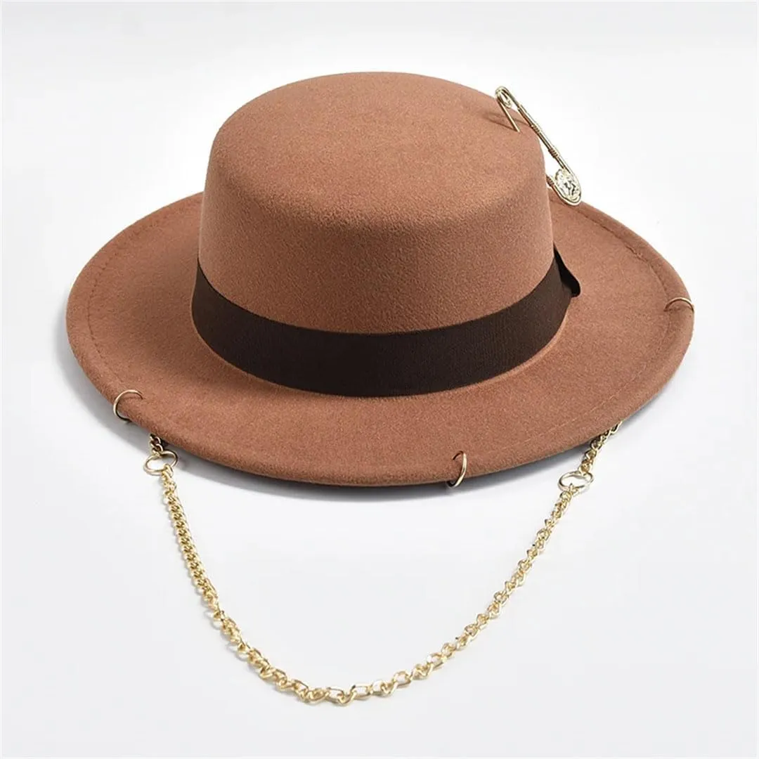 Wjnvfioo Fashion Fedora Hat For Women Men Metal Chain Decor Jazz Hat Party Church Caps