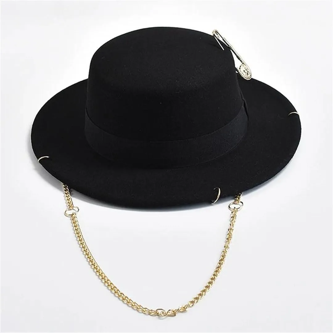 Wjnvfioo Fashion Fedora Hat For Women Men Metal Chain Decor Jazz Hat Party Church Caps