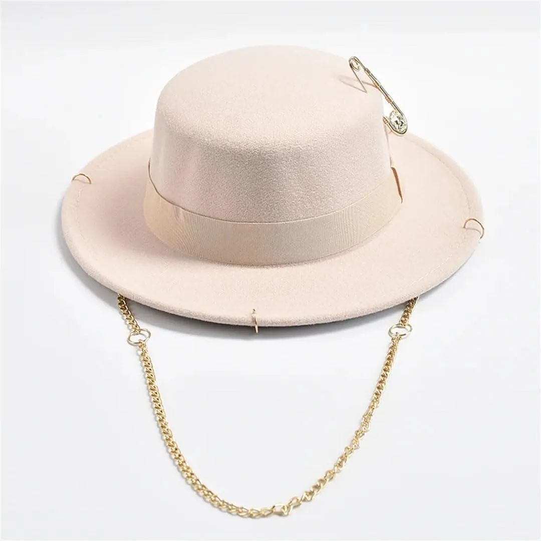 Wjnvfioo Fashion Fedora Hat For Women Men Metal Chain Decor Jazz Hat Party Church Caps
