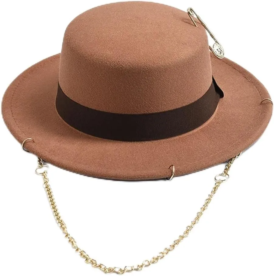 Wjnvfioo Fashion Fedora Hat For Women Men Metal Chain Decor Jazz Hat Party Church Caps