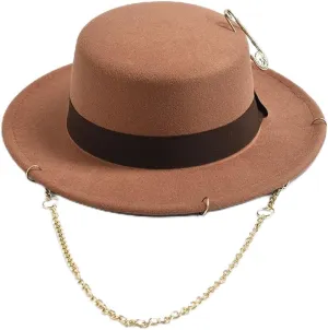 Wjnvfioo Fashion Fedora Hat For Women Men Metal Chain Decor Jazz Hat Party Church Caps