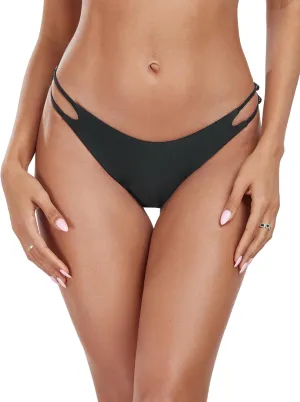 Women's Low Waisted Bikini Bottoms Double Straps Cut-Out Swimsuit Bottoms Cheeky Bathing Suit Bottoms